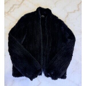 JUNE | Genuine Black Rabbit Fur Bomber Jacket Light Weight • Sz MEDIUM